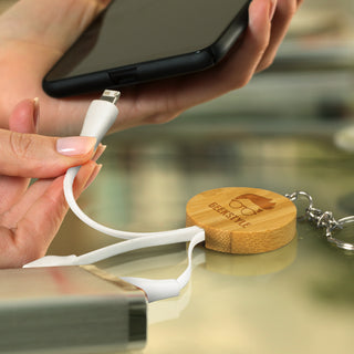 Agogo Bamboo Charging Cable Key Ring - Round - 121411