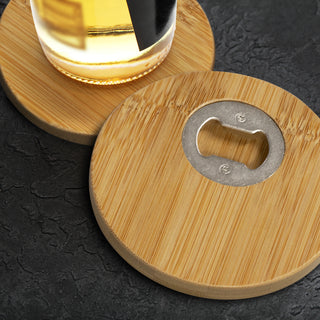 Agogo Bamboo Bottle Opener Coaster Set of 2 - Round - 125550