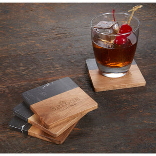 Printwear Black Marble and Wood Coaster Set (Black)