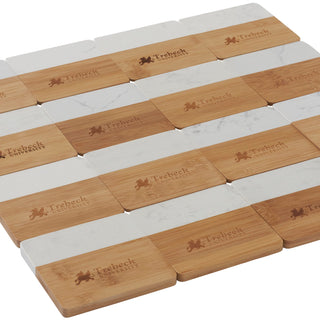 Printwear Marble and Bamboo Coaster Set (Natural/White)