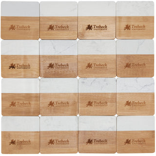 Printwear Marble and Bamboo Coaster Set (Natural/White)