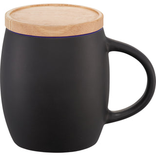 Printwear Hearth Ceramic Mug with Wood Lid/Coaster 15oz (Black w/Blue Trim)