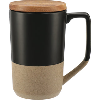 Printwear Tahoe Tea & Coffee Ceramic Mug with Wood Lid 16oz (Black)