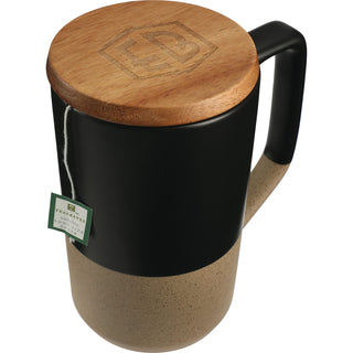 Printwear Tahoe Tea & Coffee Ceramic Mug with Wood Lid 16oz (Black)