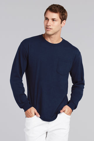 Gildan Ultra Cotton 100% US Cotton Long Sleeve T-Shirt with Pocket (Navy)