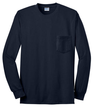 Gildan Ultra Cotton 100% US Cotton Long Sleeve T-Shirt with Pocket (Navy)