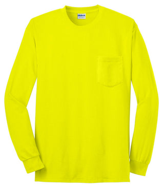 Gildan Ultra Cotton 100% US Cotton Long Sleeve T-Shirt with Pocket (Safety Green)