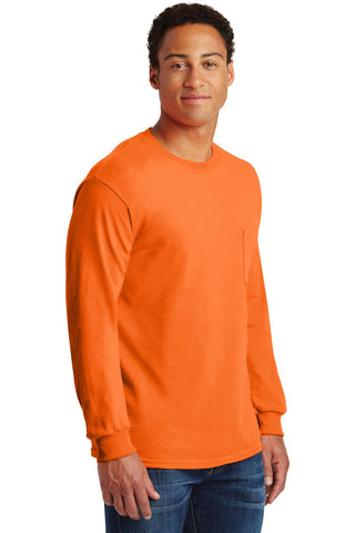 Gildan Ultra Cotton 100% US Cotton Long Sleeve T-Shirt with Pocket (S. Orange)