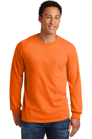 Gildan Ultra Cotton 100% US Cotton Long Sleeve T-Shirt with Pocket (S. Orange)