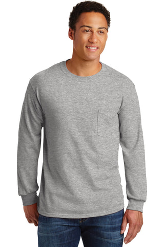 Gildan Ultra Cotton 100% US Cotton Long Sleeve T-Shirt with Pocket (Sport Grey)