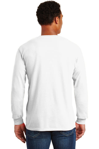 Gildan Ultra Cotton 100% US Cotton Long Sleeve T-Shirt with Pocket (White)