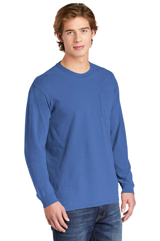 COMFORT COLORS Heavyweight Ring Spun Long Sleeve Pocket Tee (Flo Blue)