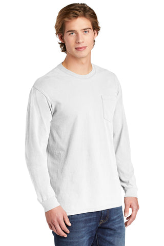 COMFORT COLORS Heavyweight Ring Spun Long Sleeve Pocket Tee (White)