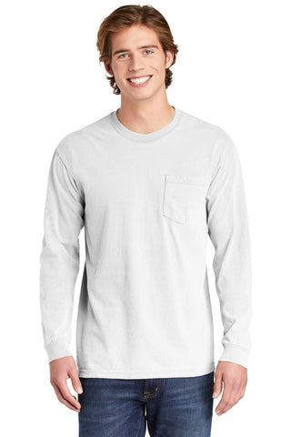 COMFORT COLORS Heavyweight Ring Spun Long Sleeve Pocket Tee (White)