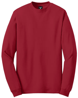 Hanes Beefy-T 100% Cotton Long Sleeve T-Shirt (Deep Red)