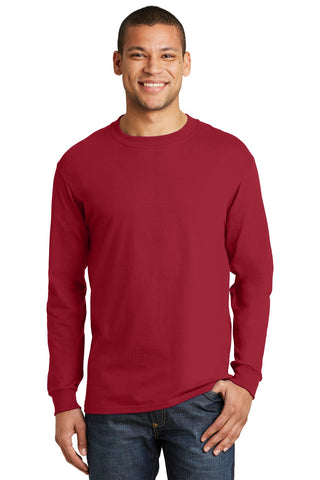 Hanes Beefy-T 100% Cotton Long Sleeve T-Shirt (Deep Red)