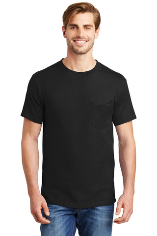 Hanes Beefy-T 100% Cotton T-Shirt with Pocket (Black)