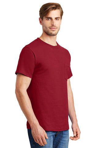 Hanes Beefy-T 100% Cotton T-Shirt with Pocket (Deep Red)