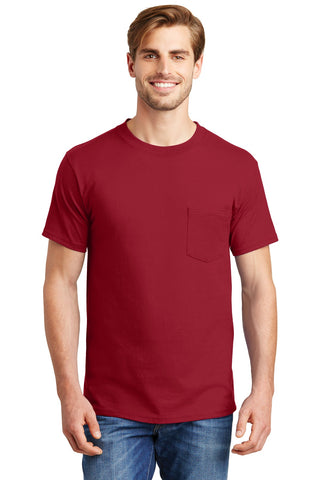 Hanes Beefy-T 100% Cotton T-Shirt with Pocket (Deep Red)