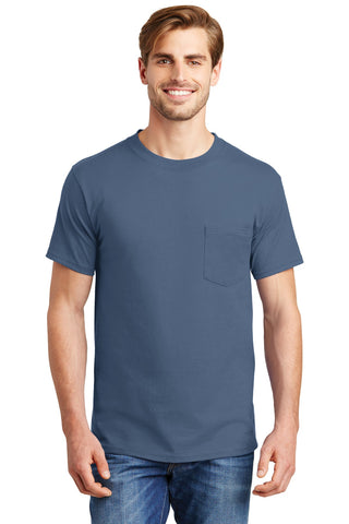 Hanes Beefy-T 100% Cotton T-Shirt with Pocket (Denim Blue)