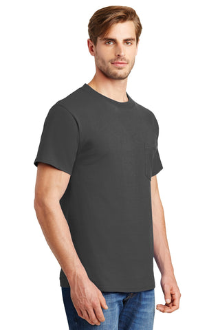 Hanes Beefy-T 100% Cotton T-Shirt with Pocket (Smoke Grey)