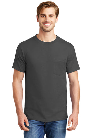 Hanes Beefy-T 100% Cotton T-Shirt with Pocket (Smoke Grey)