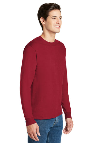 Hanes Authentic 100% Cotton Long Sleeve T-Shirt (Deep Red)