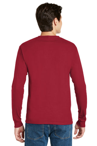 Hanes Authentic 100% Cotton Long Sleeve T-Shirt (Deep Red)