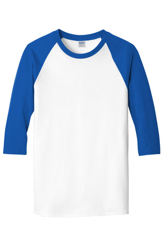 Gildan Heavy Cotton 3/4-Sleeve Raglan T-Shirt (White/ Royal)