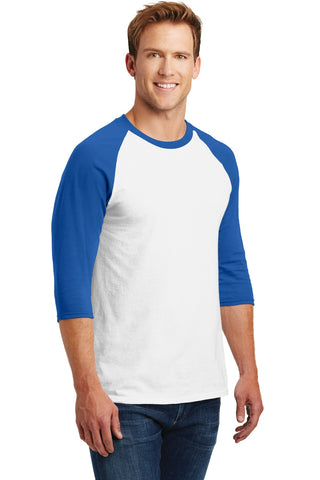 Gildan Heavy Cotton 3/4-Sleeve Raglan T-Shirt (White/ Royal)