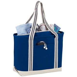 Printwear Atlantic Stripe 20oz Cotton Zippered Boat Tote (Navy)