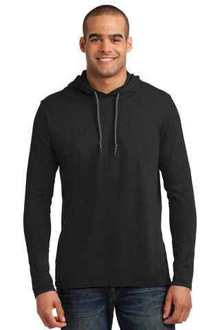 Gildan 100% Ring Spun Cotton Long Sleeve Hooded T-Shirt (Black/ Dark Grey)