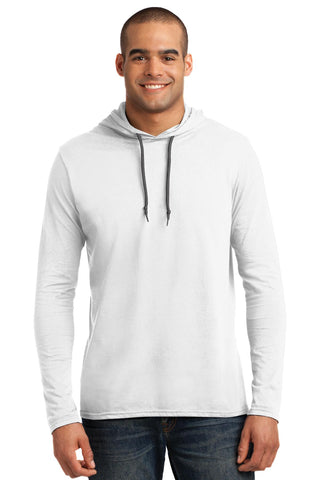 Gildan 100% Ring Spun Cotton Long Sleeve Hooded T-Shirt (White/ Dark Grey)