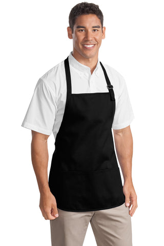 Port Authority Medium-Length Apron with Pouch Pockets (Black)