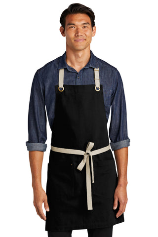 Port Authority Canvas Full-Length Two-Pocket Apron (Black/ Stone)