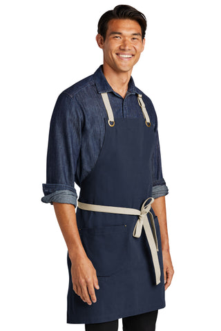 Port Authority Canvas Full-Length Two-Pocket Apron (River Blue Navy/ Stone)