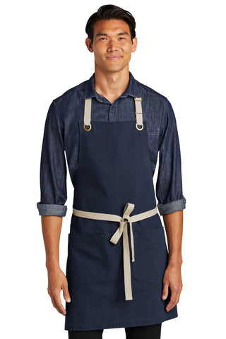 Port Authority Canvas Full-Length Two-Pocket Apron (River Blue Navy/ Stone)