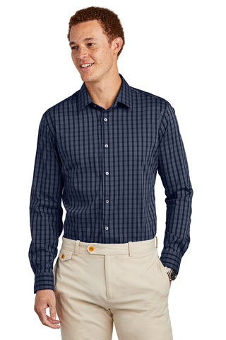 Brooks Brothers Tech Stretch Patterned Shirt (Navy Blazer/ White Grid Check)