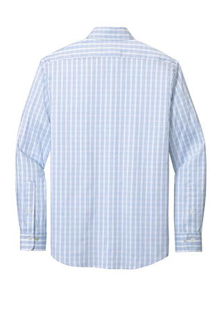 Brooks Brothers Tech Stretch Patterned Shirt (White/ Newport Blue Grid Check)