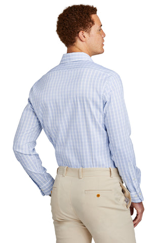 Brooks Brothers Tech Stretch Patterned Shirt (White/ Newport Blue Grid Check)