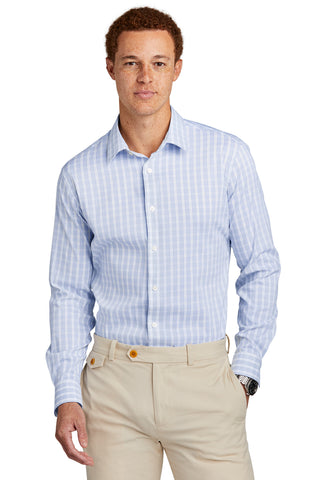 Brooks Brothers Tech Stretch Patterned Shirt (White/ Newport Blue Grid Check)