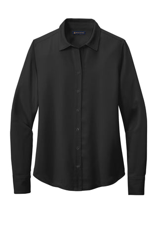 Brooks Brothers Women's Full-Button Satin Blouse (Deep Black)