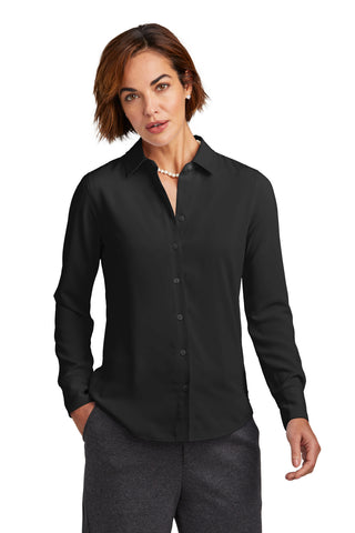 Brooks Brothers Women's Full-Button Satin Blouse (Deep Black)