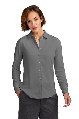 Brooks Brothers Women's Full-Button Satin Blouse (Shadow Grey)