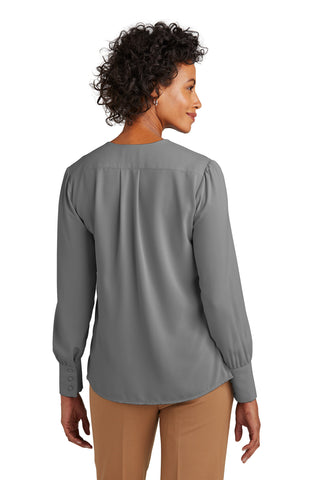 Brooks Brothers Women's Open-Neck Satin Blouse (Shadow Grey)