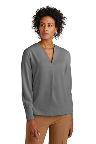 Brooks Brothers Women's Open-Neck Satin Blouse (Shadow Grey)