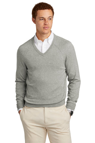 Brooks Brothers Cotton Stretch V-Neck Sweater (Light Shadow Grey Heather)