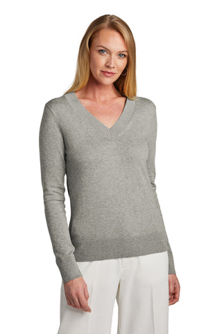 Brooks Brothers Women's Cotton Stretch V-Neck Sweater (Light Shadow Grey Heather)