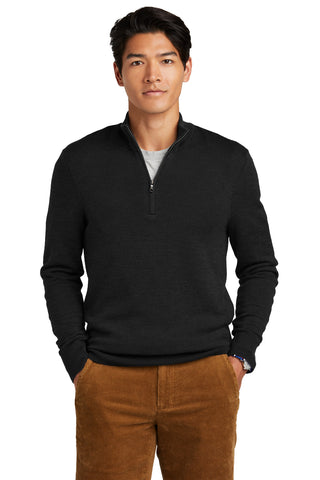 Brooks Brothers Washable Merino Birdseye 1/4-Zip Sweater (Deep Black)