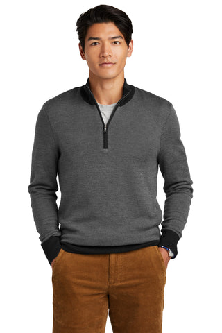 Brooks Brothers Washable Merino Birdseye 1/4-Zip Sweater (Deep Black/ Shadow Grey)